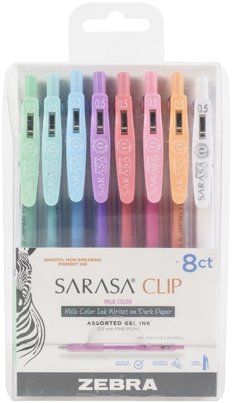 Zebra Sarasa Clip 0.5mm Fine Point Gel Ink Pens 8/Pkg-Milky -Assorted Colors